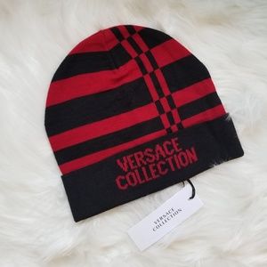 Versace Collection Unisex Stripe Logo Beanie NWT